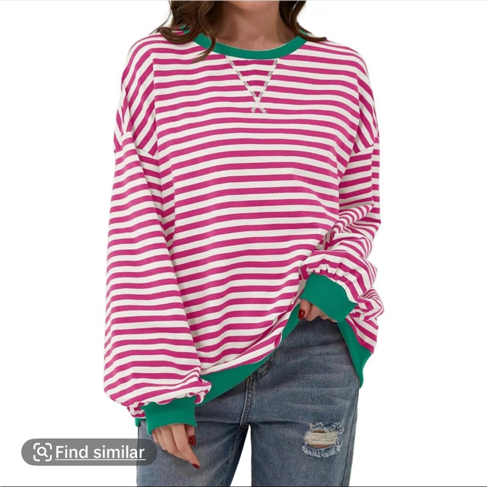 Encolax Women Striped Oversized Sweatshirt